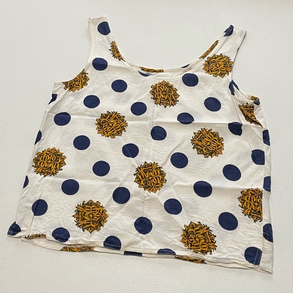 Vintage 80s Sudden Impact Polka Dot Tank White Blue Gold - Picture 6 of 7